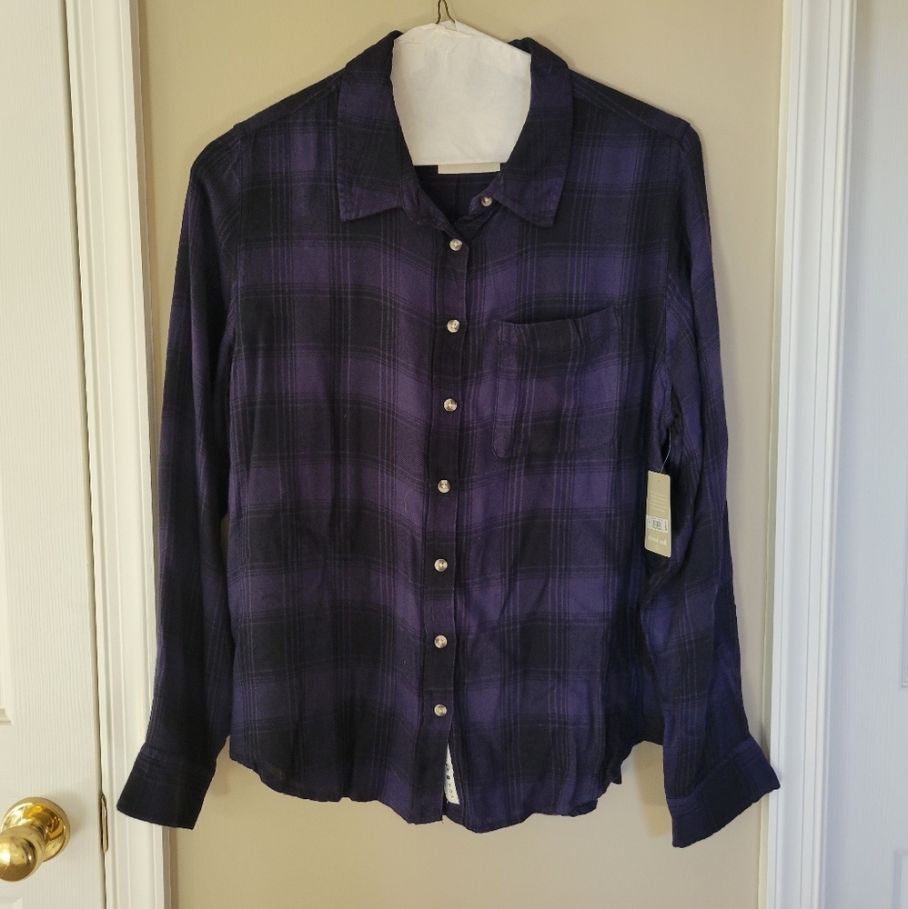 Lucky Brand Women's Purple Plaid Button Down Shirt
